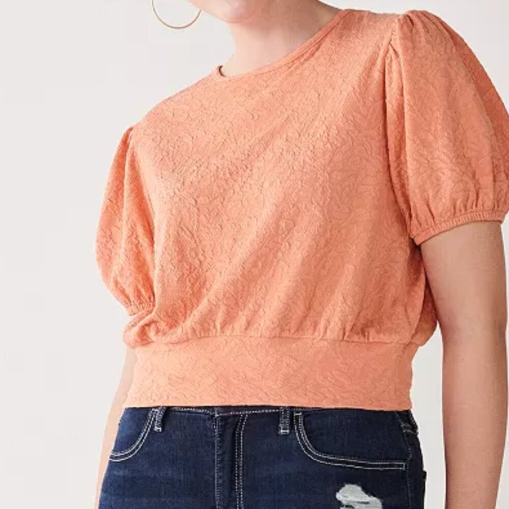 So‎ Juniors Puff Sleeve Cutout Back Crop Top XXL Peach Fairy Soft Girl Coquette